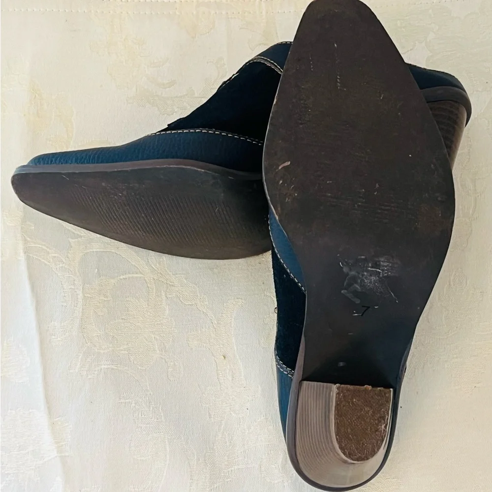 Women’s Retro Style Blue Suede And Leather Western Mules With 3” Heel Size 7 - Picture 11 of 11